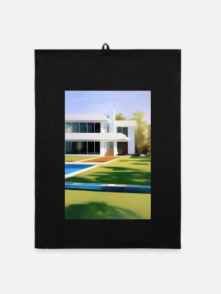 Weiße Villa mit Pool - Organic Geschirrtuch - Schwarz - Vorne