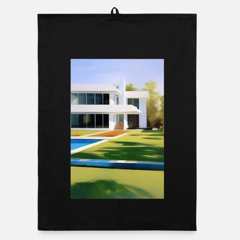 Weiße Villa mit Pool Organic Geschirrtuch