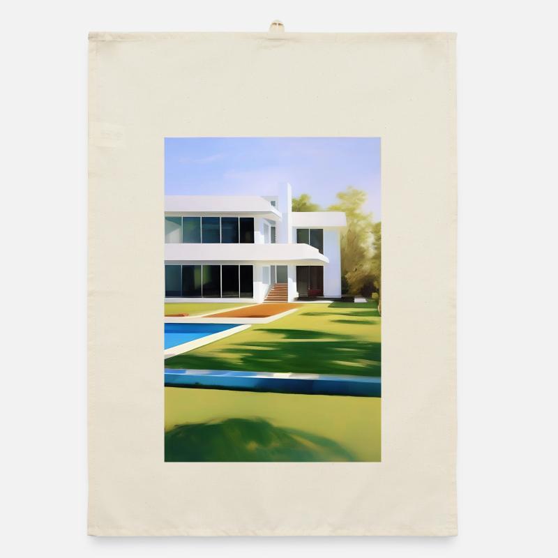 Weiße Villa mit Pool Organic Geschirrtuch