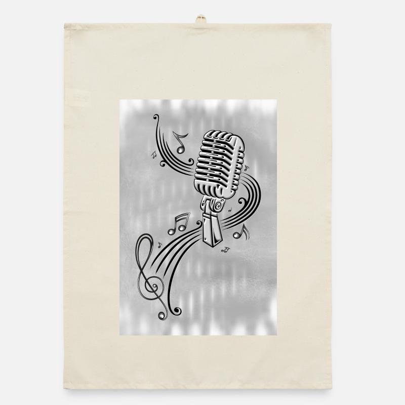 Retro Microphone with Sheet Music Microphone Silver Organic dish towel