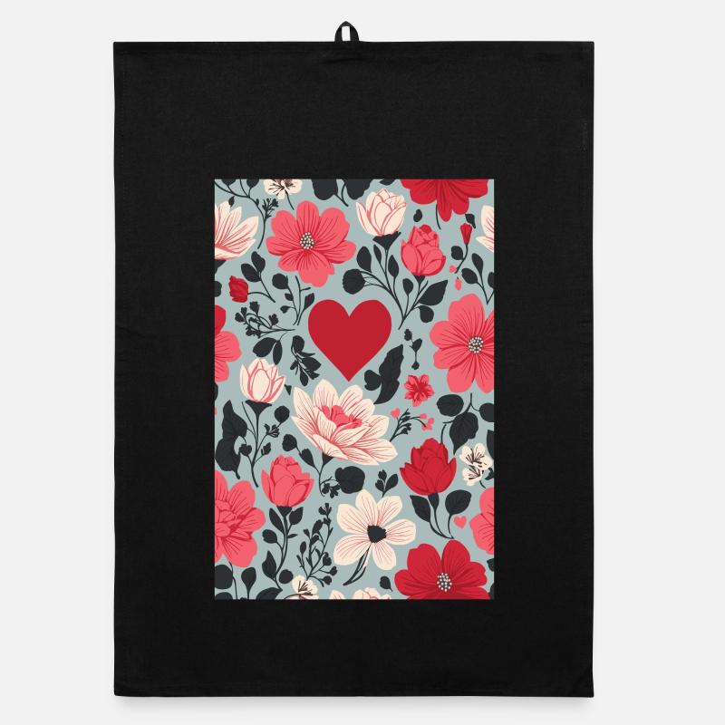 Hearts and Flowers Pattern Organic dish towel