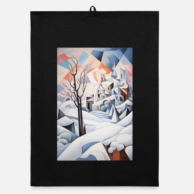 Snowy landscape in geometric style Organic dish towel