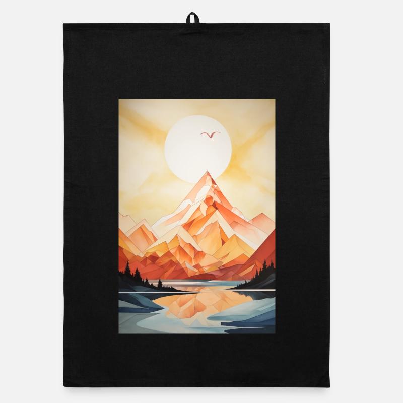 Paysage de Montagne avec coucher de soleil - Torchon bio - noir