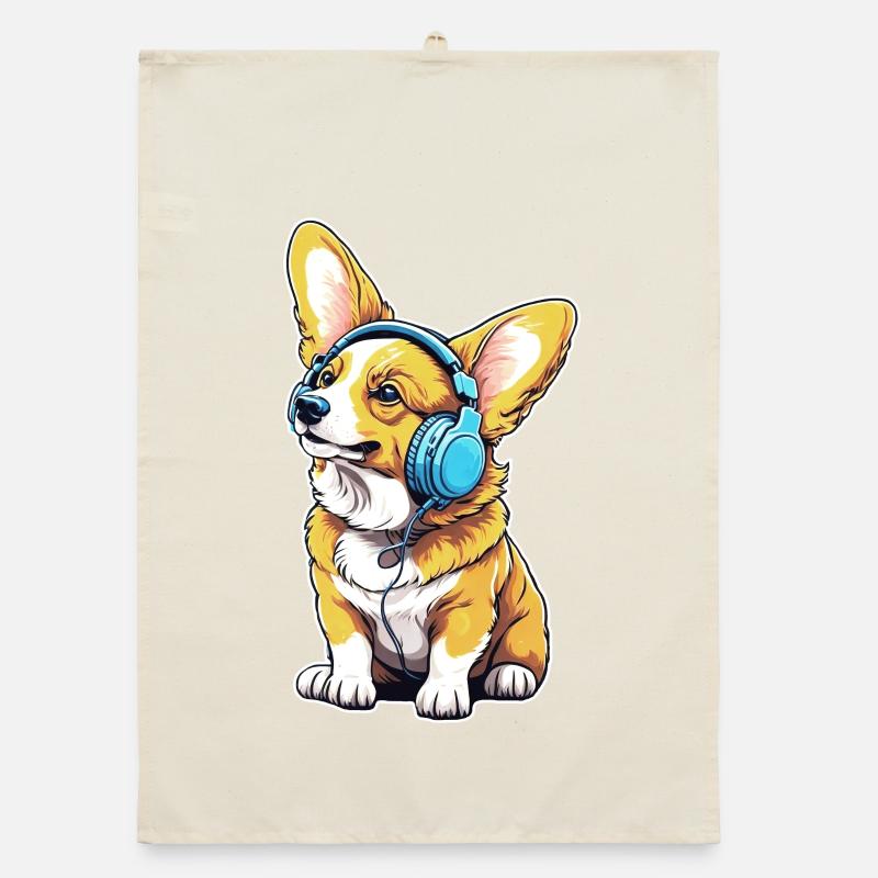 Corgi avec casque Torchon bio