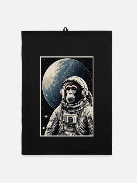Astronaut Monkey - Organic dish towel - black - Front