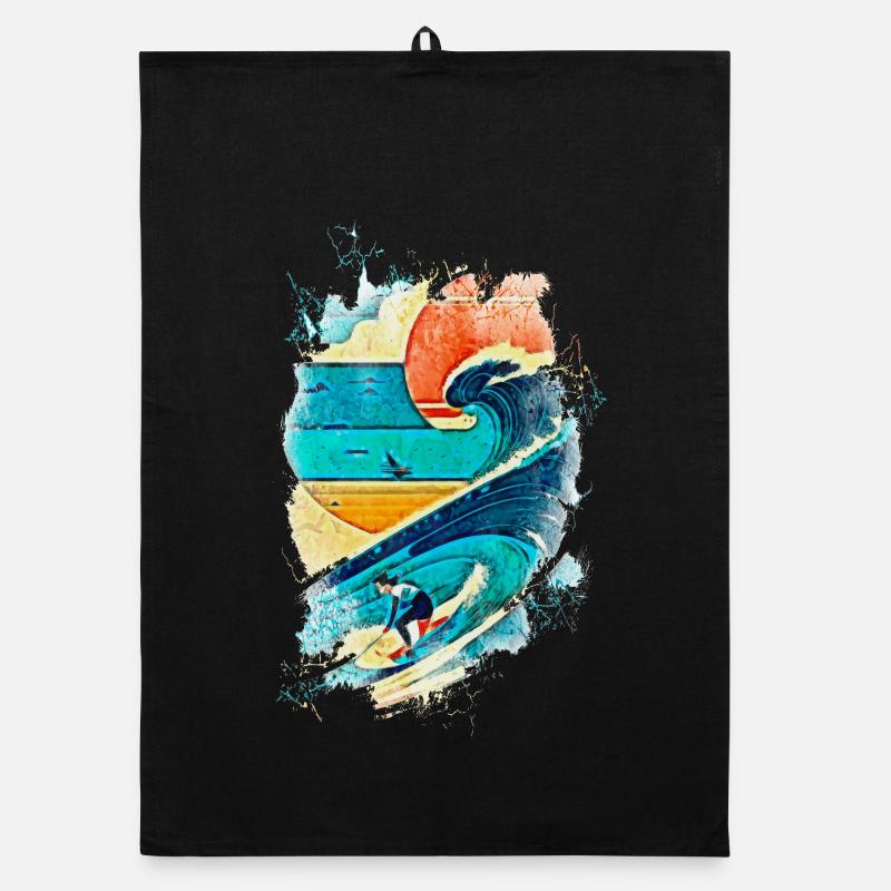 Surfer Illustration on the Wave - Fun Surf Organic dish towel
