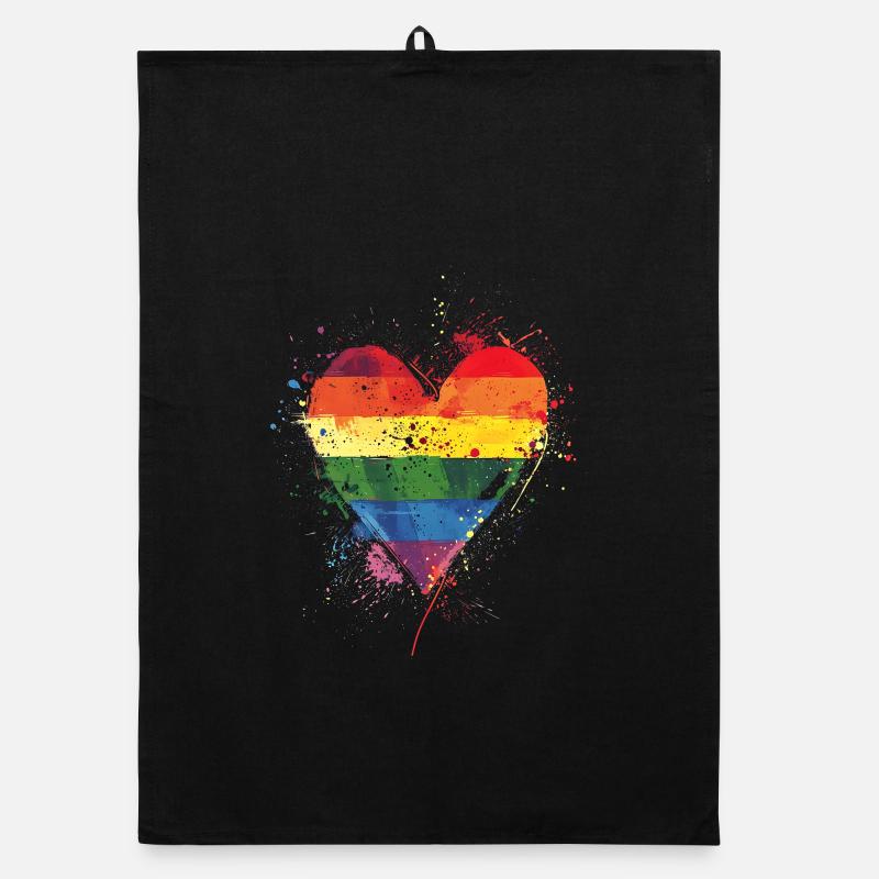 Abstract Rainbow Heart with Ink Splatters - Pride Organic dish towel