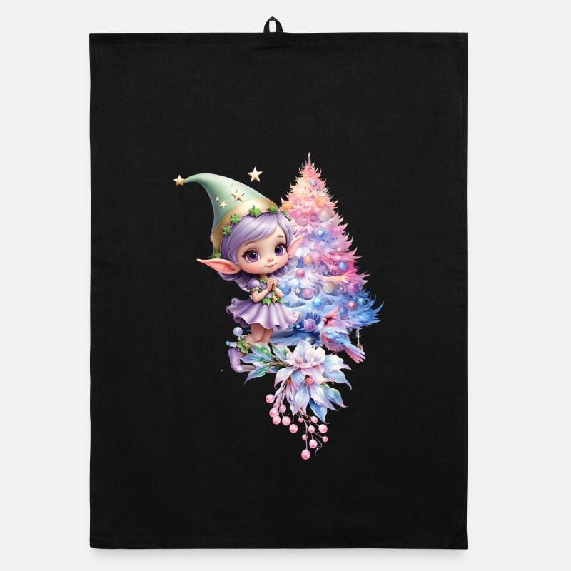 Cute Christmas elf in delicate violet colors Organic dish towel