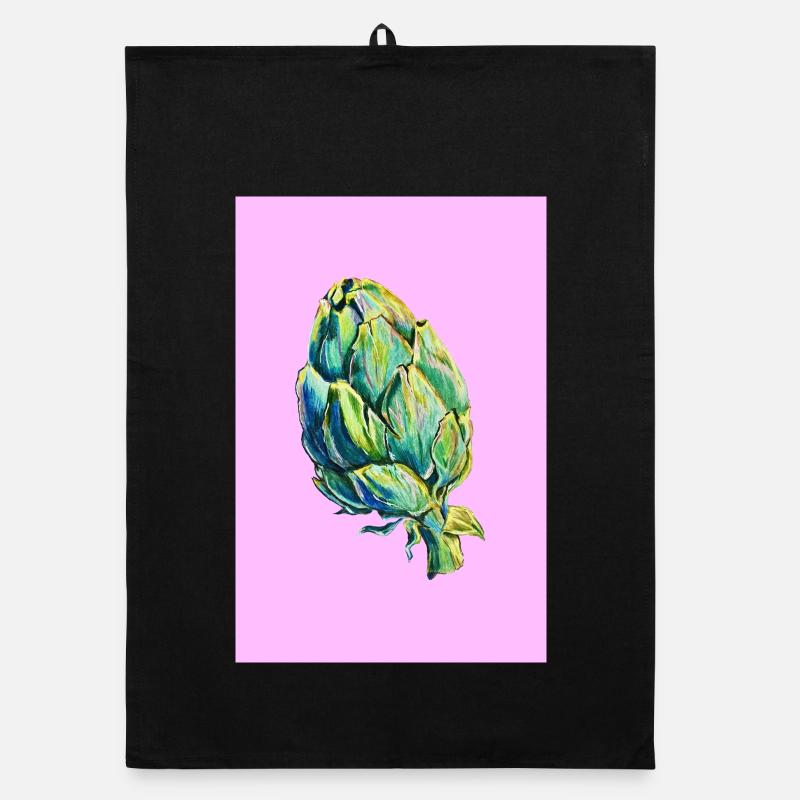 Farbige Artischockenillustration auf Pink Organic Geschirrtuch