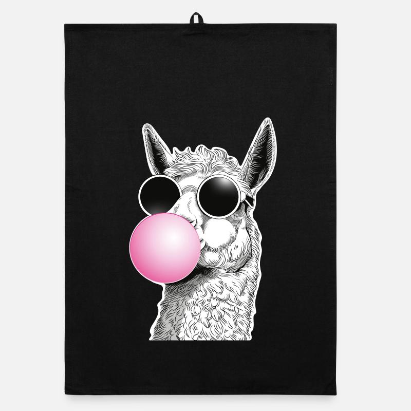 Lama bubble avec lunettes de soleil humour - Torchon bio - noir