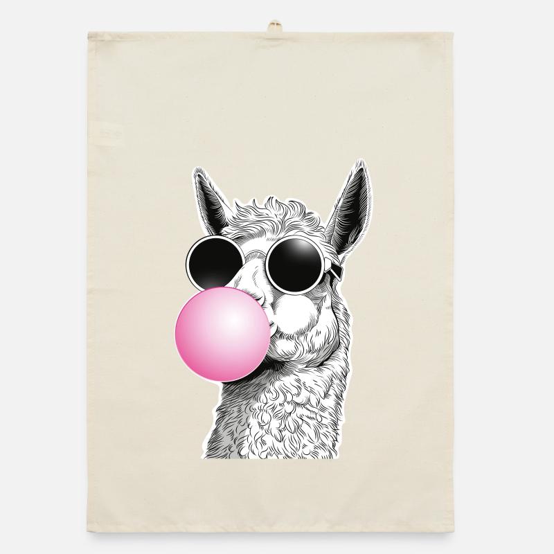 Lama bubble avec lunettes de soleil humour Torchon bio