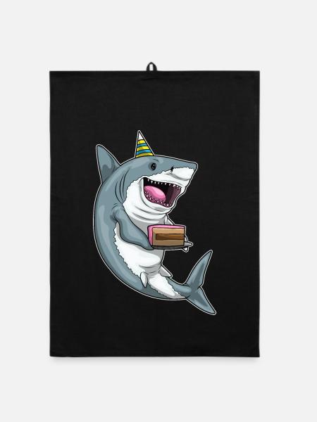 Gâteau d’anniversaire requin - Torchon bio - noir - Devant