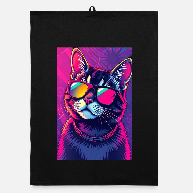 Vaporwave Cat Pink Blue Synthwave Futuristic Organic dish towel