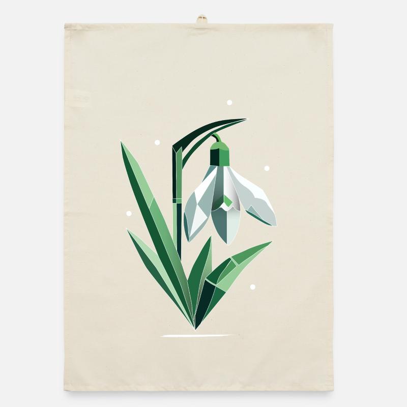 Delicate Polygonal Snowdrop Illustration Organic dish towel