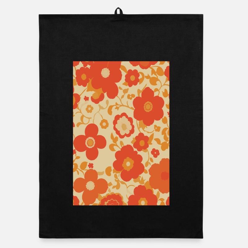 Groovy 70er Retro Vintage Blumenmuster - Organic Geschirrtuch - Schwarz