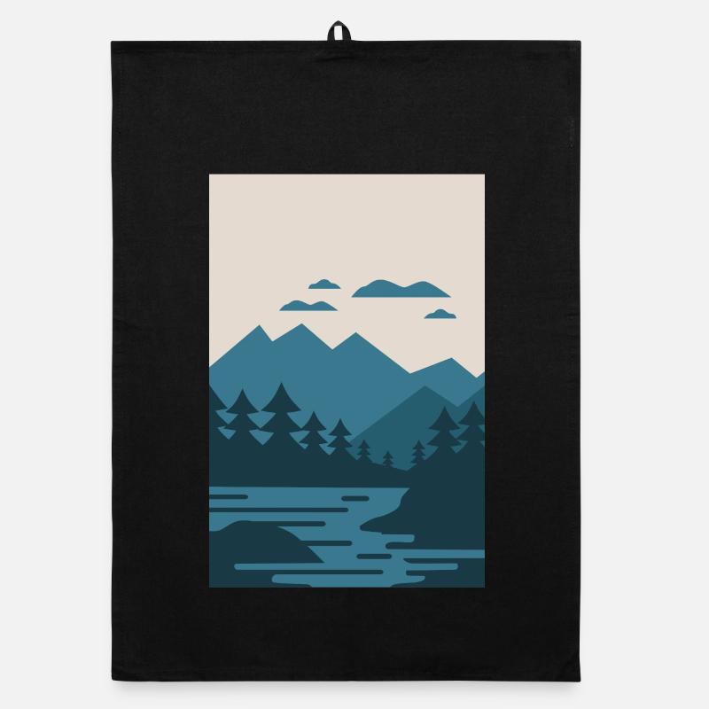 Vintage-Landschaft mit See und Bergen Organic Geschirrtuch