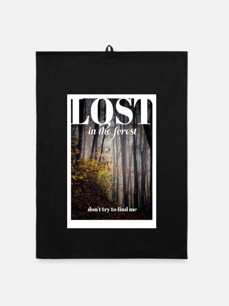 PERDU dans la forêt - Torchon bio - noir - Devant