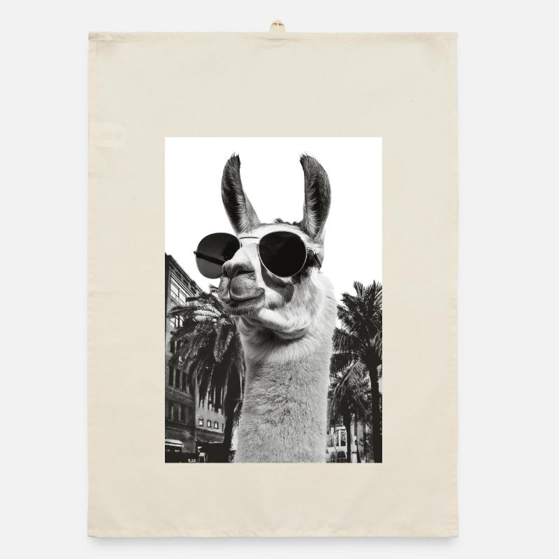Llama Palm Trees Sunglasses Tranquil Humor Organic dish towel