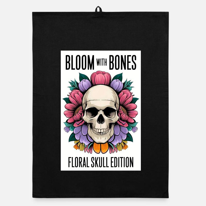 tête de mort affiche fleurir avec des os fleurs Torchon bio