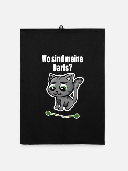 Süße Katze sucht ihre Darts! Perfekt für Dart-Fan - Organic Geschirrtuch - Schwarz - Vorne