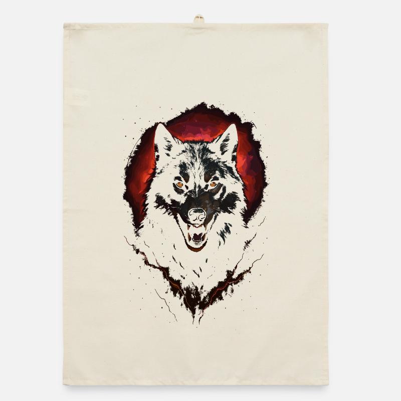 Dark Wolf Intense Night Creature Red Halo Organic dish towel