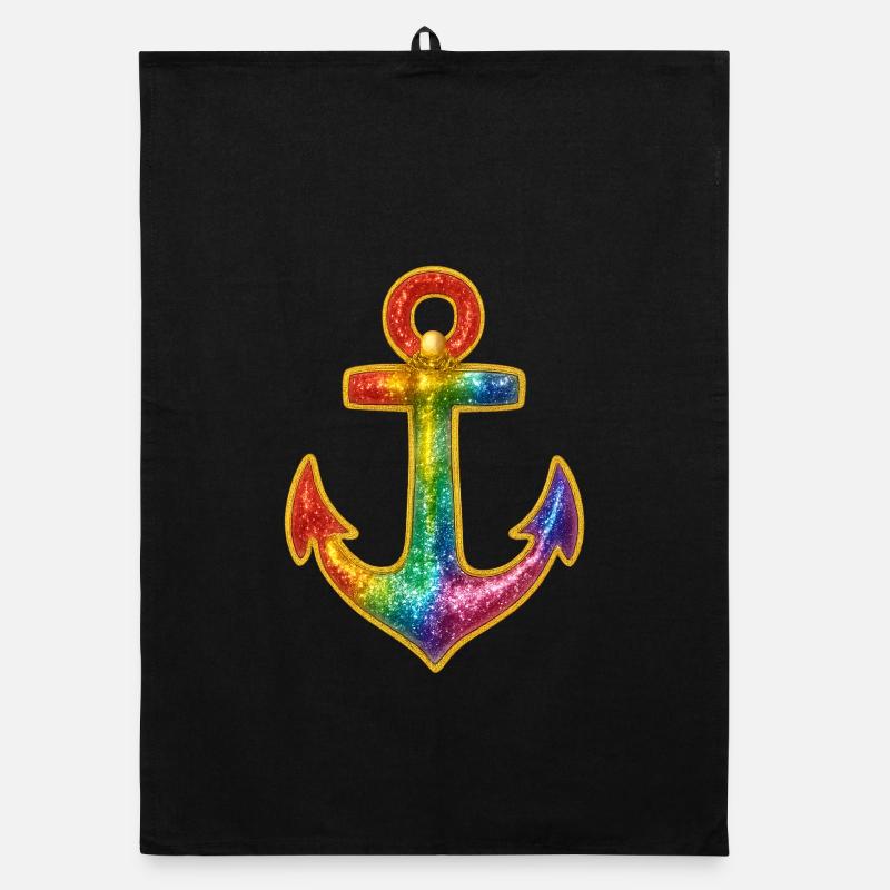 Leuchtender Anker in Regenbogenfarben Organic Geschirrtuch