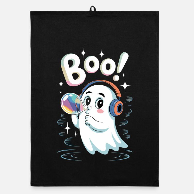 Boo Cute Headphone Ghost with Soap Bubble Organic dish towel