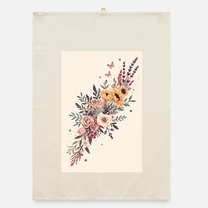 Floral bouquet with butterflies Organic dish towel