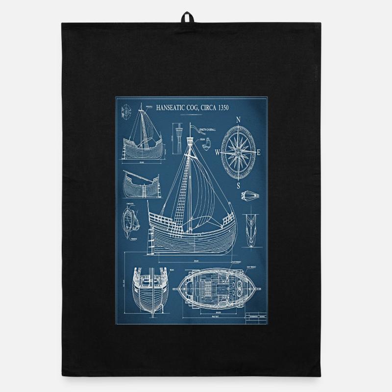 Hanseatic Cog Blueprint | Historical building plan Organic dish towel