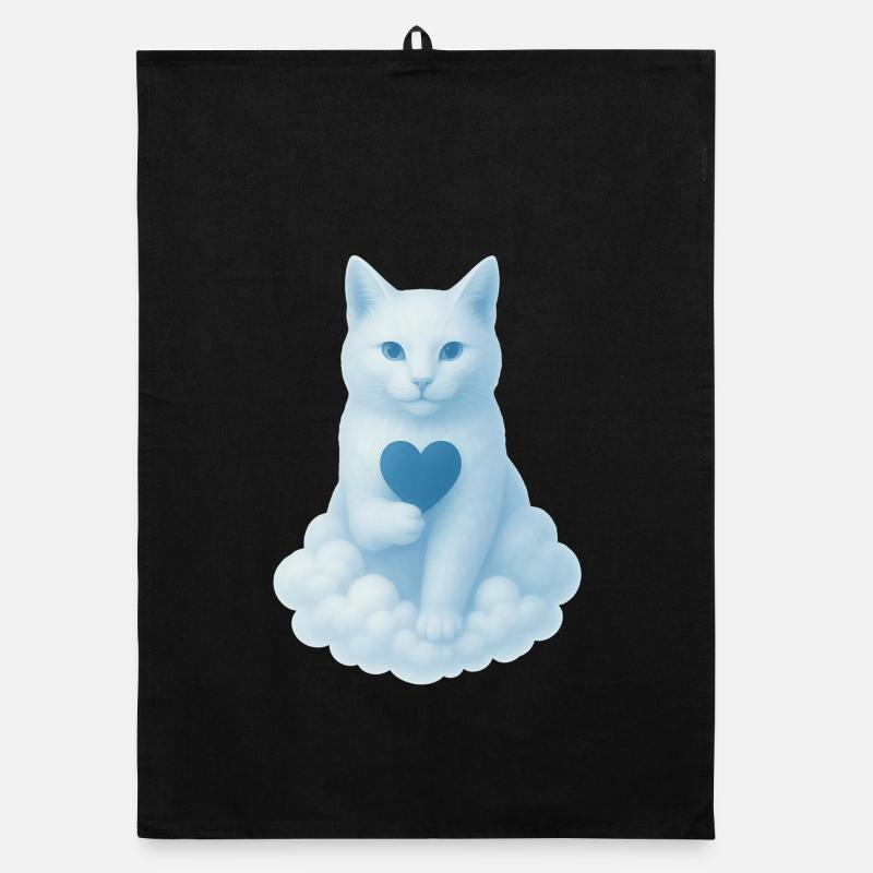 Chat coeur en bleu nuage Torchon bio