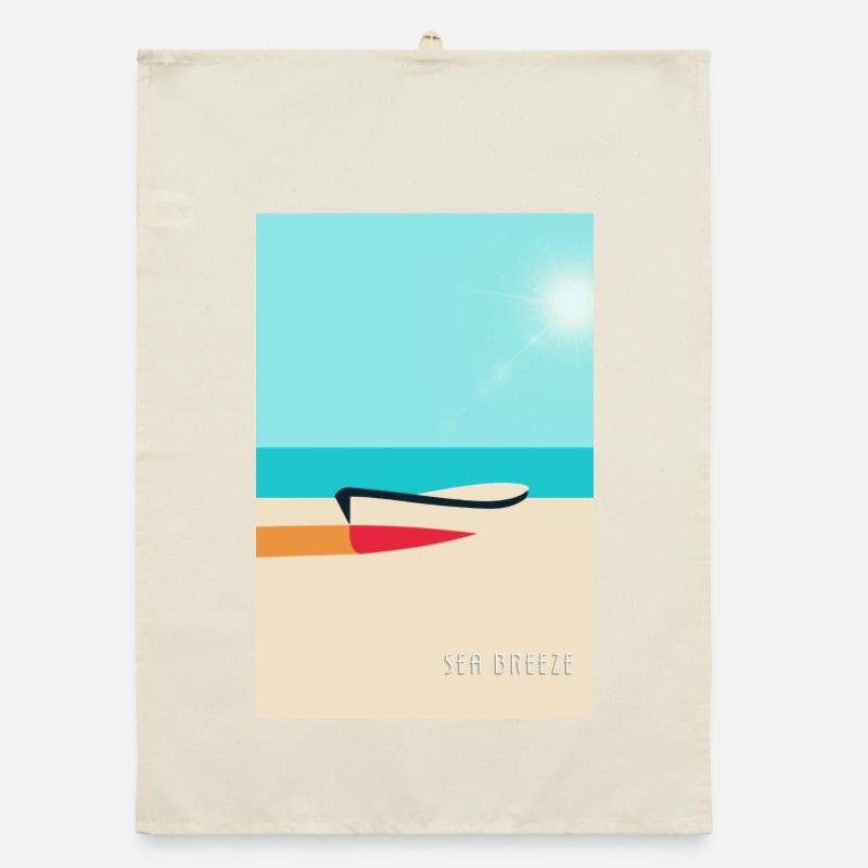 Boat on the Beach – Summer Vacation Poster Organic dish towel
