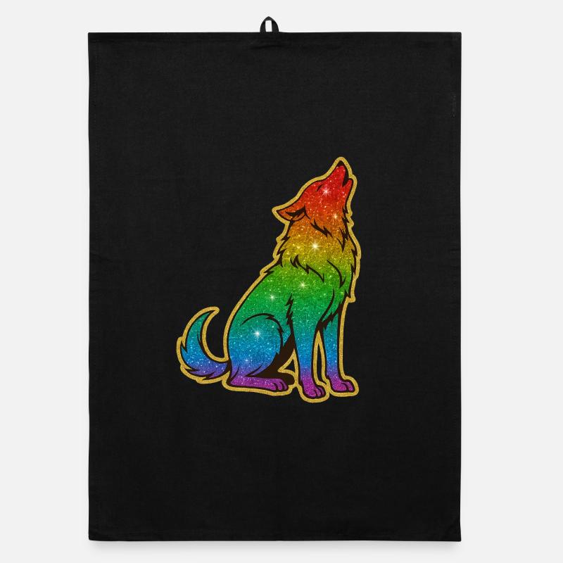 Howling Rainbow Wolf Glitter Silhouette Organic dish towel