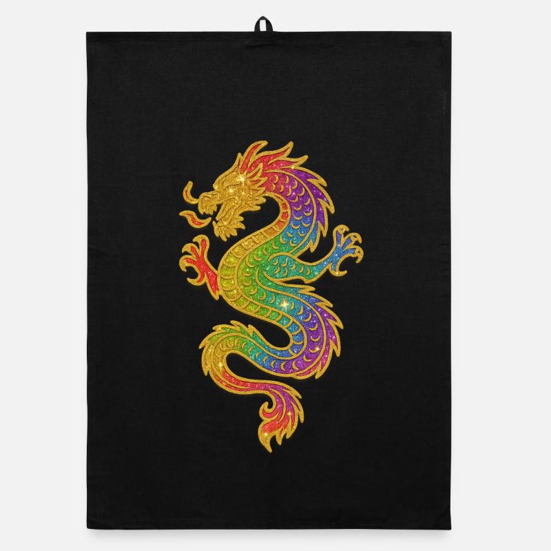 Golden Rainbow Dragon Organic dish towel