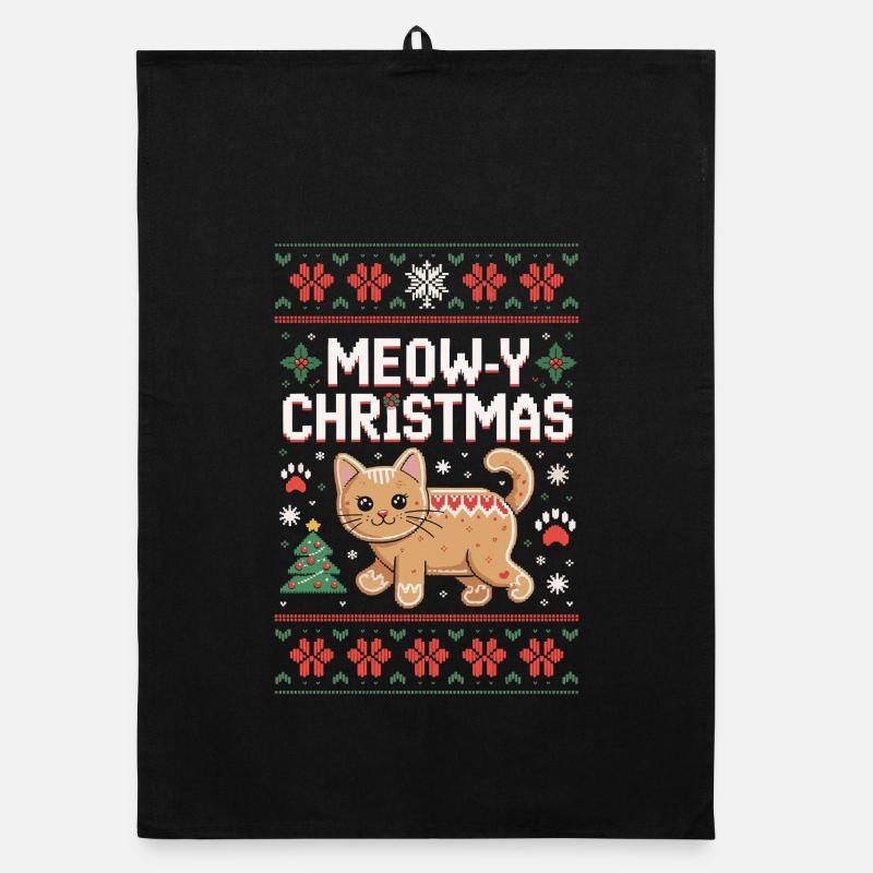 Miaou Noël Pixel Chat Torchon bio