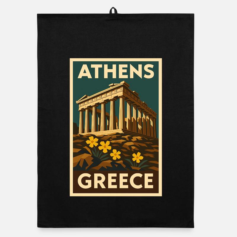 Athens Greece – Retro Travel Poster Art Deco Organic dish towel