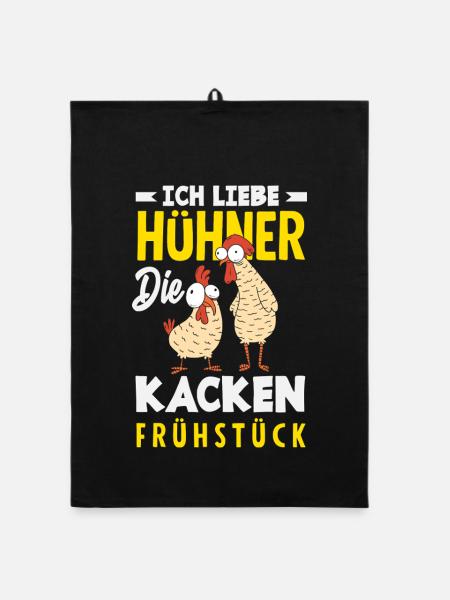 Ich liebe Hühner – die kacken Frühstück - Organic Geschirrtuch - Schwarz - Vorne