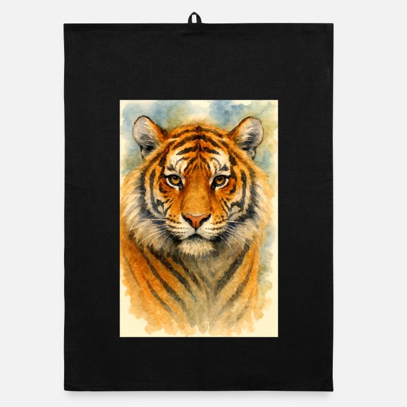 Portrait de tigre à l’aquarelle - Torchon bio - noir