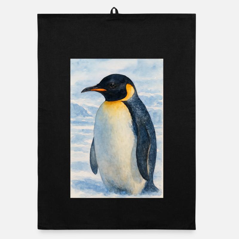 Aquarelle Pingouin au bord de la mer Torchon bio