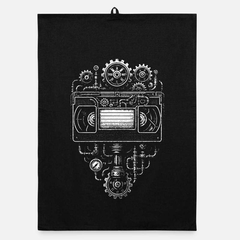 Steampunk Heart Kassette Gearprint Organic Geschirrtuch