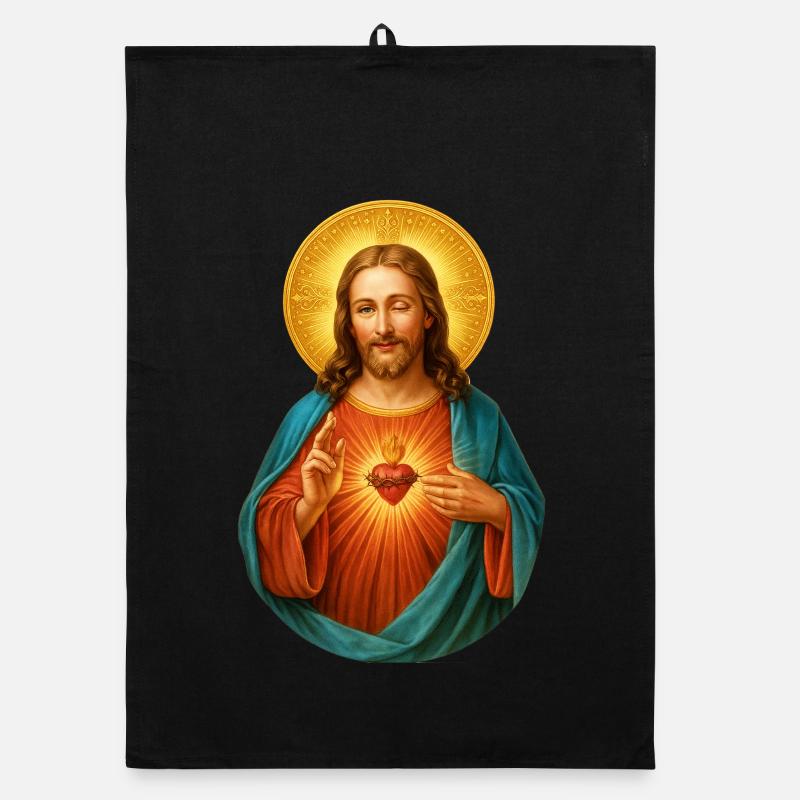 Zwinkernder Jesus Herz Jesu Strahlendes Heilsbild Organic Geschirrtuch