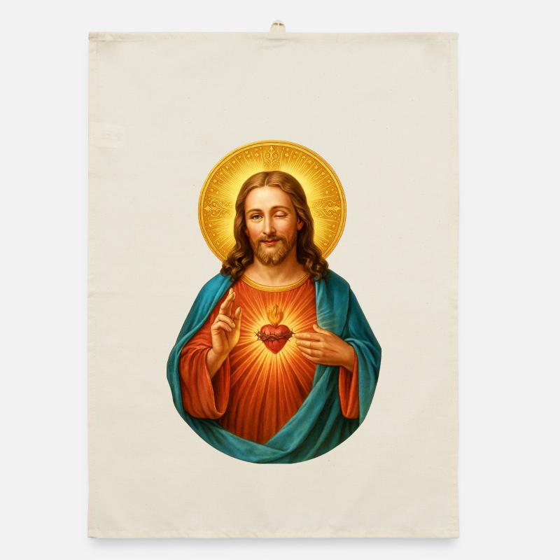 Zwinkernder Jesus Herz Jesu Strahlendes Heilsbild Organic Geschirrtuch