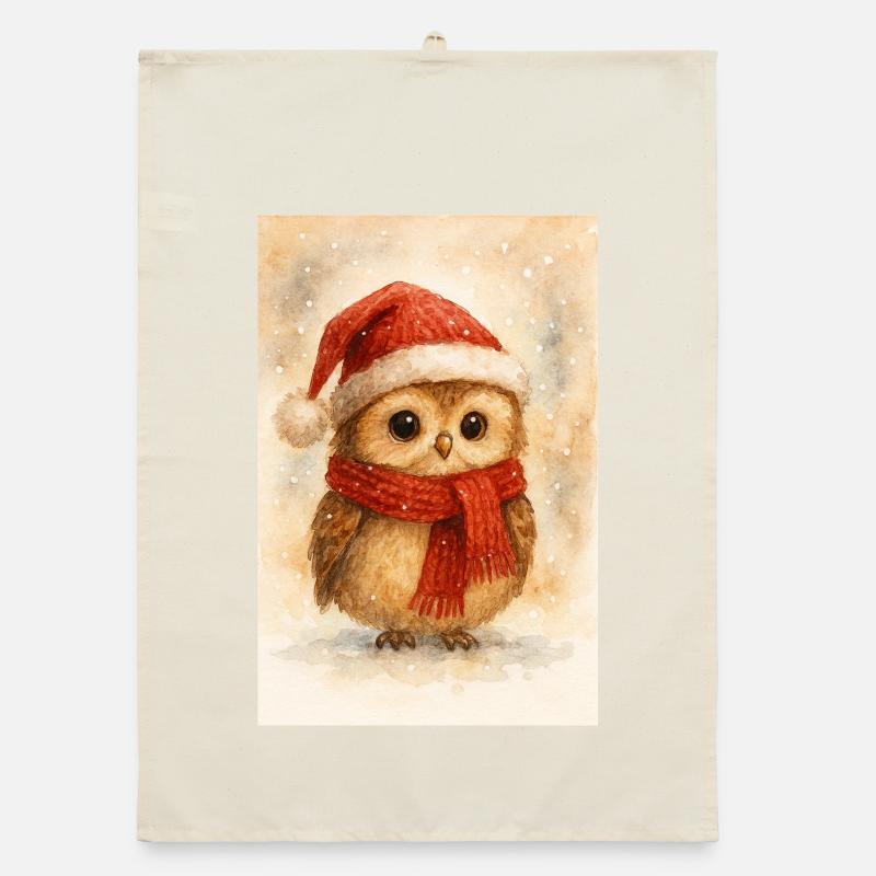 Winter owl with scarf and hat Organic dish towel