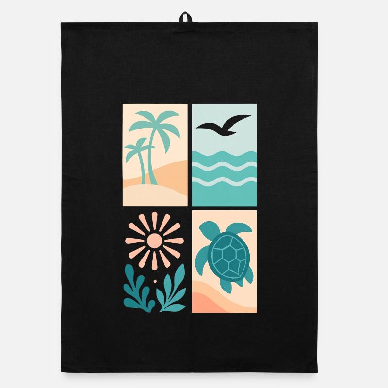 Tropical Coastal Four-Frame Series Organic dish towel