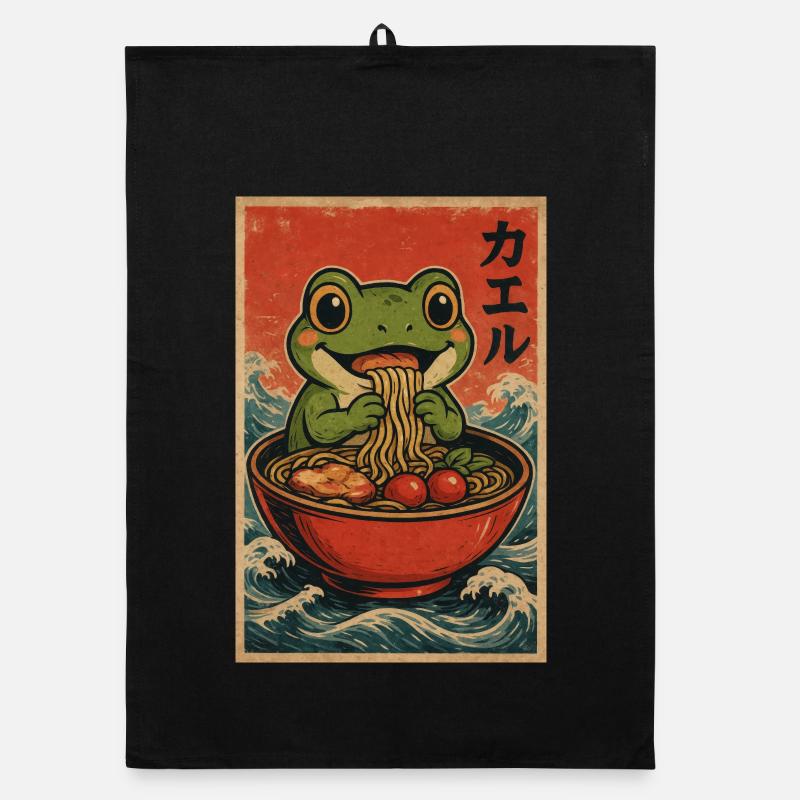 Frosch-Ramen Retro-Poster - Organic Geschirrtuch - Schwarz
