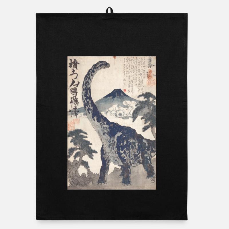 Ukiyo-e Dino under Mount Fuji Organic dish towel