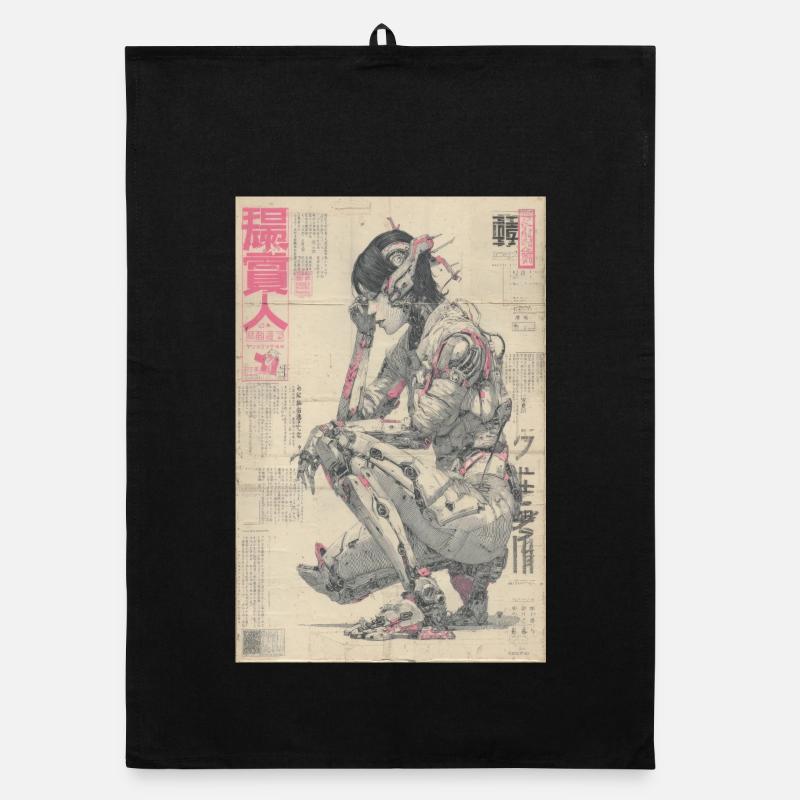 Imprimé néon Mecha Ukiyoe Torchon bio