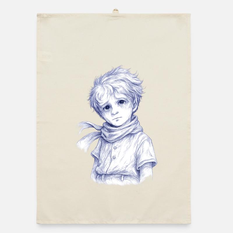 Blauer Bleistiftjunge mit Schal Organic Geschirrtuch