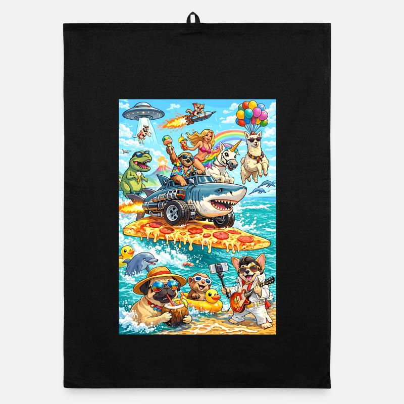 Plage de pizza Dino Unicorn Torchon bio