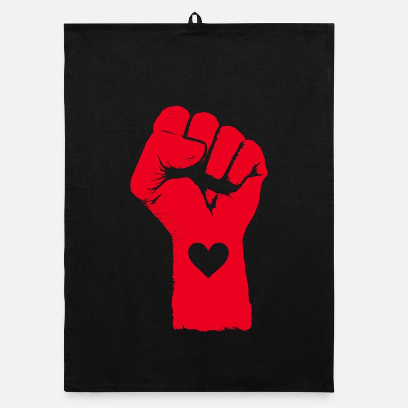 Rote Faust mit Herz Organic Geschirrtuch