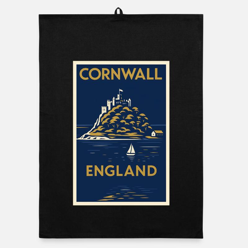 Cornwall England – Art Deco Travel Poster Organic dish towel